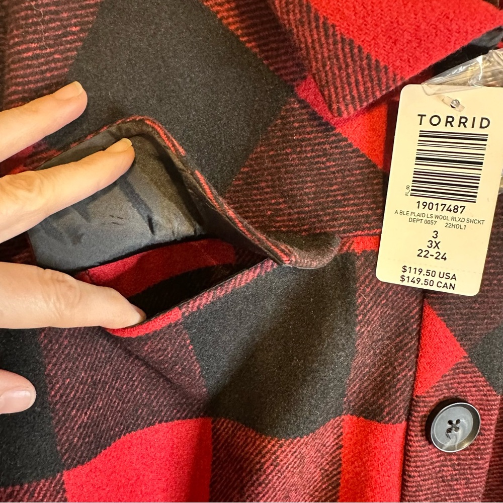 NWT Torrid Red and Black Checkered Utility Shacket Jacket - Picture 7 of 12